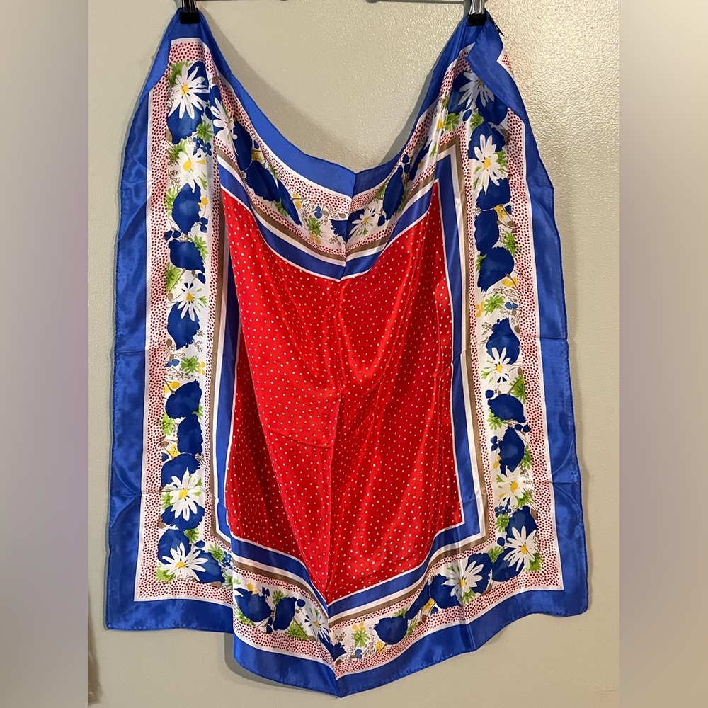 Specialty House Floral 100% Silk Red and Blue Scarf Square 31X31